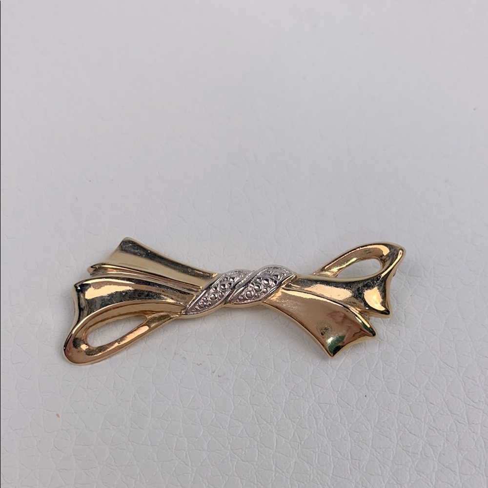 14K Gold Filled GF Bow Brooch pin 14K stamped Silver accent